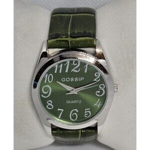 Women's Gossip Silver Tone White Forest Green Dial Leather Strap Watch 12